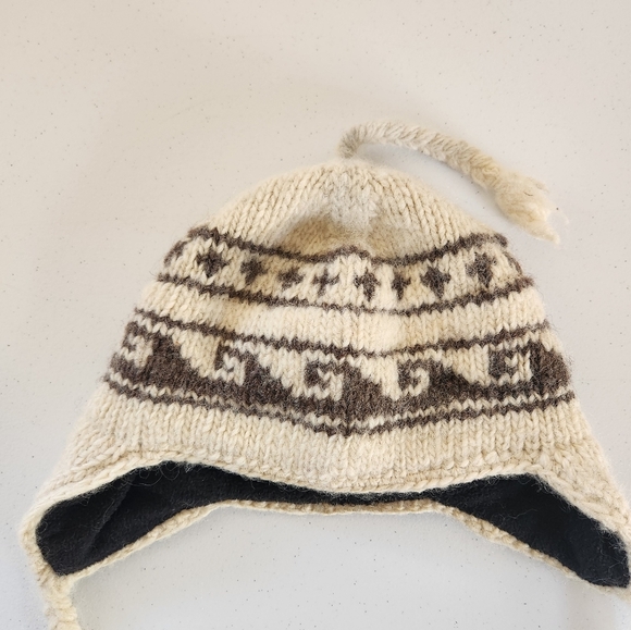 Handmade Vintage Wool Beige Trapper Winter Hat Touque Mens Womens Cowichan 90s - Picture 2 of 6